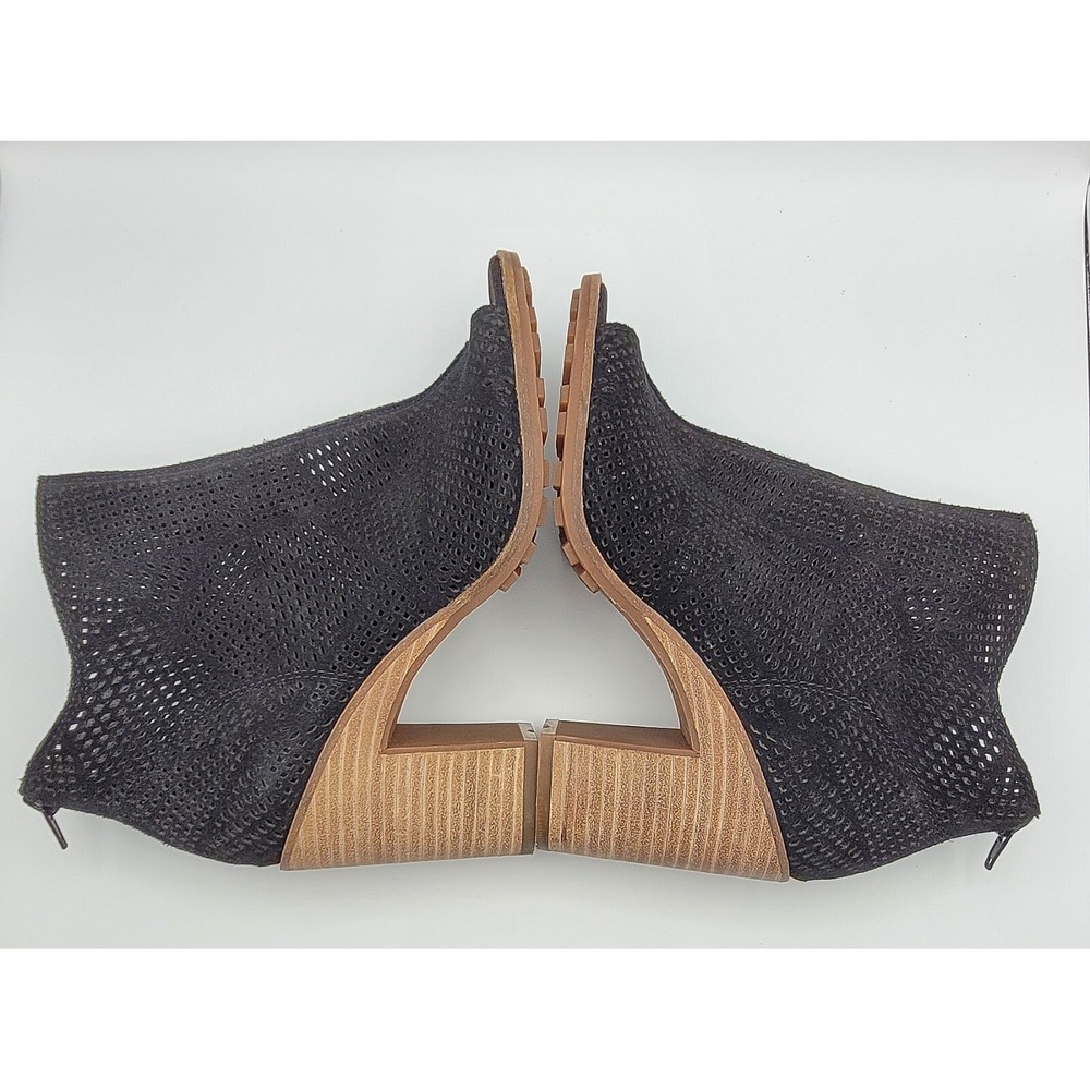 Lucky Brand Vacob Black Suede Perforated Open Toe Ankle Booties Block Heel 7 M - Picture 7 of 9
